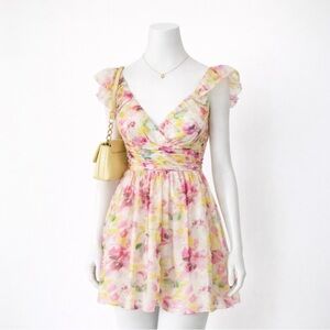 NWOT AQUA Watercolor Flutter Sleeve Mini Dress - Bloomingdale’s Exclusive